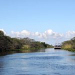 Airboat on quiet lake in Everglades National Park