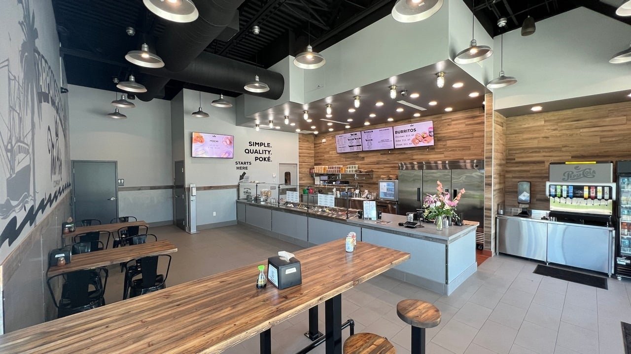 seating area at poke bowl in tarpon springs florida